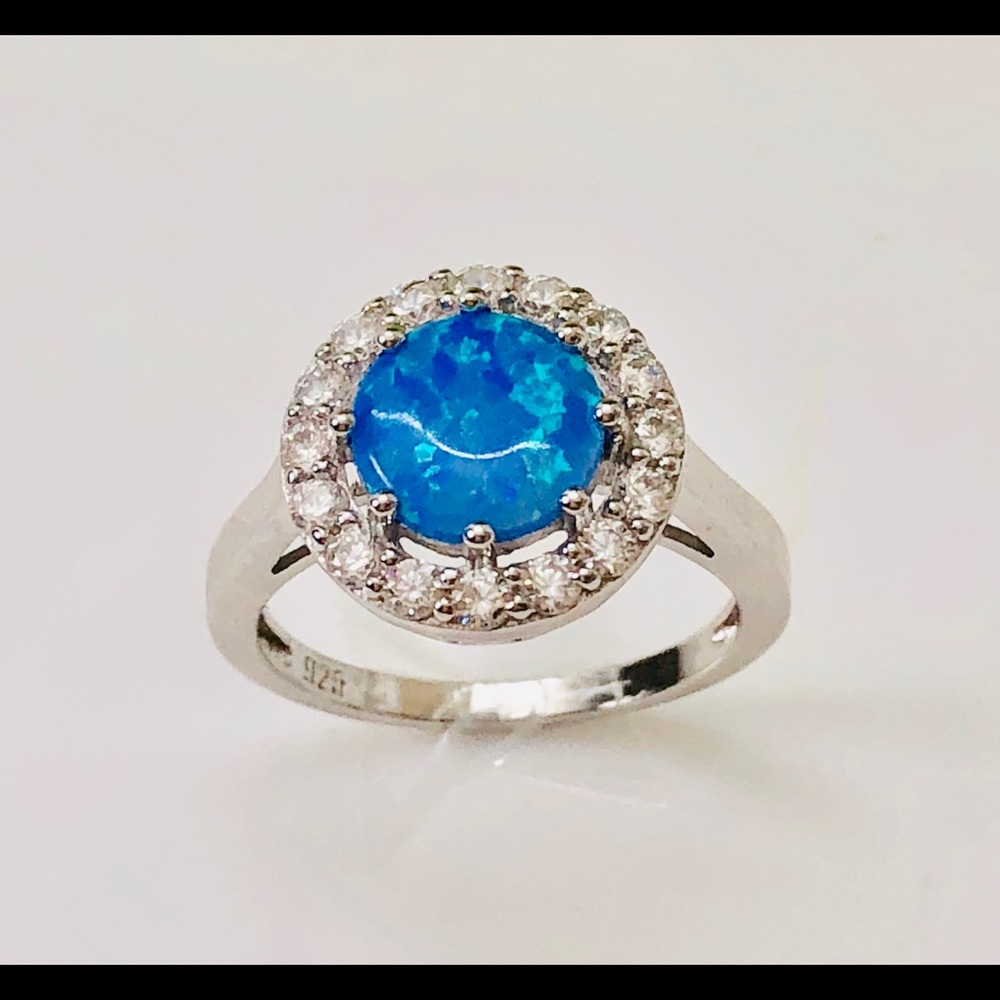 Light Blue Fire Opal Silver Ring October Stone - Picture 6 of 7